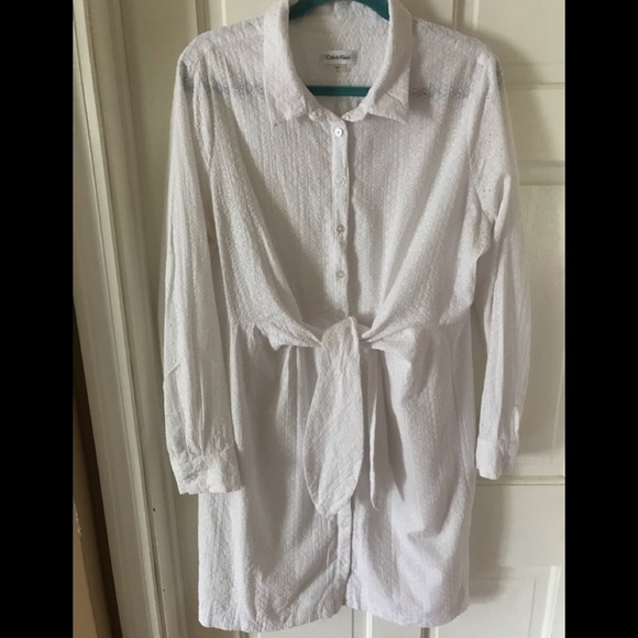 calvin klein white shirt dress